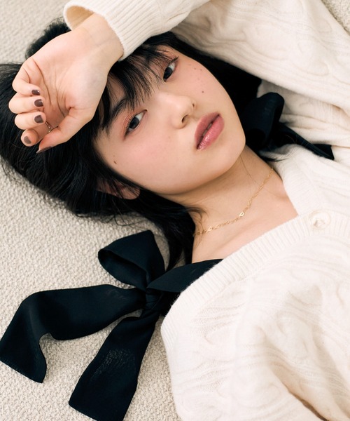 Heather（ヘザー）の「2WAYケーブルリボンカーディガン　619279（カーディガン/ボレロ・レディース・グレー/ブラウン/アイボリー/ブルー・FREE）」の2枚目の写真