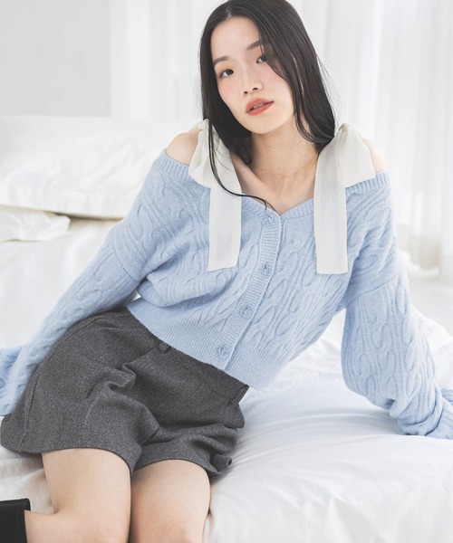 2WAYケーブルリボンカーディガン 619279（カーディガン/ボレロ