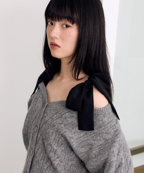 Heather（ヘザー）の「2WAYケーブルリボンカーディガン　619279（カーディガン/ボレロ・レディース・グレー/ブラウン/アイボリー/ブルー・FREE）」の15枚目の写真