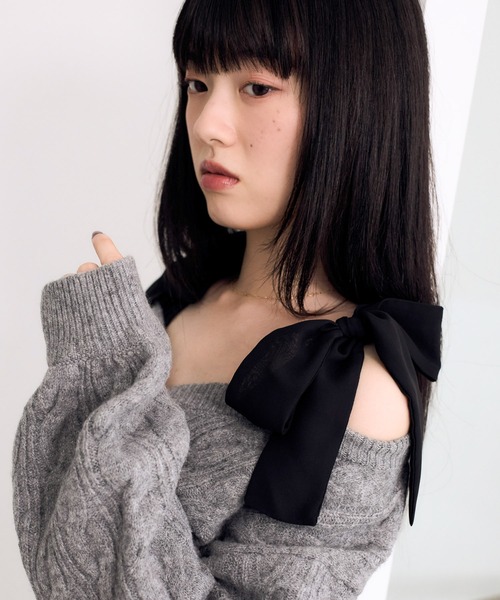 Heather（ヘザー）の「2WAYケーブルリボンカーディガン　619279（カーディガン/ボレロ・レディース・グレー/ブラウン/アイボリー/ブルー・FREE）」の16枚目の写真