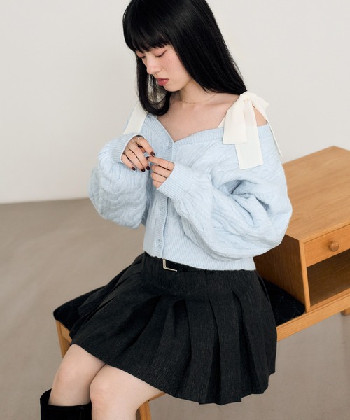 Heather（ヘザー）の「2WAYケーブルリボンカーディガン　619279（カーディガン/ボレロ・レディース・グレー/ブラウン/アイボリー/ブルー・FREE）」の19枚目の写真