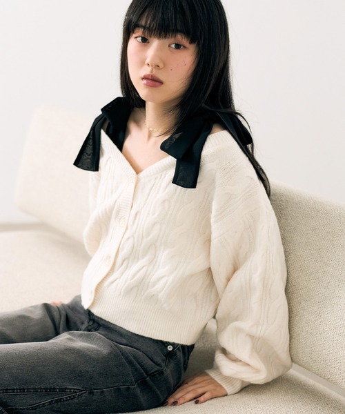 Heather（ヘザー）の「2WAYケーブルリボンカーディガン　619279（カーディガン/ボレロ・レディース・グレー/ブラウン/アイボリー/ブルー・FREE）」の9枚目の写真