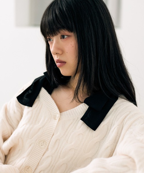 Heather（ヘザー）の「2WAYケーブルリボンカーディガン　619279（カーディガン/ボレロ・レディース・グレー/ブラウン/アイボリー/ブルー・FREE）」の10枚目の写真