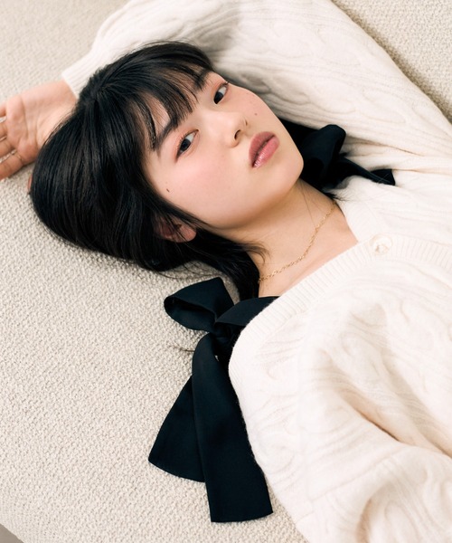 Heather（ヘザー）の「2WAYケーブルリボンカーディガン　619279（カーディガン/ボレロ・レディース・グレー/ブラウン/アイボリー/ブルー・FREE）」の5枚目の写真