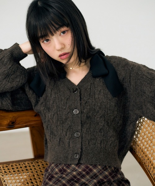 Heather（ヘザー）の「2WAYケーブルリボンカーディガン　619279（カーディガン/ボレロ・レディース・グレー/ブラウン/アイボリー/ブルー・FREE）」の21枚目の写真