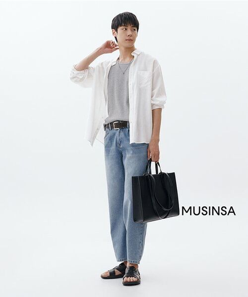 MUSINSA STANDARD（ムシンサスタンダード）の「シンセティックレザー レクタングルショルダートートバッグ_ミディアム [ブラック]（トートバッグ・レディース・その他・FREE）」の4枚目の写真
