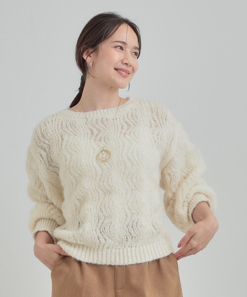 DRESKIP（ドレスキップ）の「【S-LL】ふんわり大人の 透かし編みニット（ニット/セーター・レディース・チャコールグレー/ブルー/アイボリー/ライトオレンジ系・01/02/03/04）」の9枚目の写真