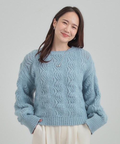 DRESKIP（ドレスキップ）の「【S-LL】ふんわり大人の 透かし編みニット（ニット/セーター・レディース・チャコールグレー/ブルー/アイボリー/ライトオレンジ系・01/02/03/04）」の13枚目の写真