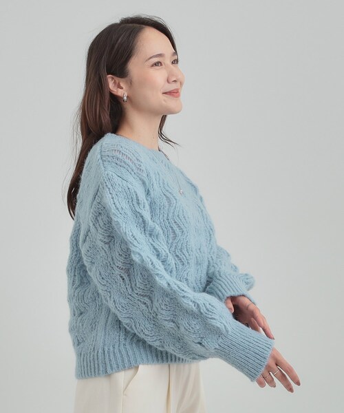 DRESKIP（ドレスキップ）の「【S-LL】ふんわり大人の 透かし編みニット（ニット/セーター・レディース・チャコールグレー/ブルー/アイボリー/ライトオレンジ系・01/02/03/04）」の14枚目の写真