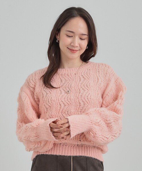 DRESKIP（ドレスキップ）の「【S-LL】ふんわり大人の 透かし編みニット（ニット/セーター・レディース・チャコールグレー/ブルー/アイボリー/ライトオレンジ系・01/02/03/04）」の17枚目の写真