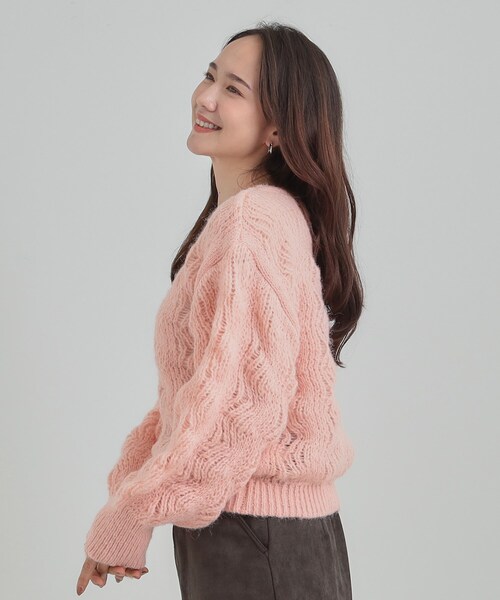 DRESKIP（ドレスキップ）の「【S-LL】ふんわり大人の 透かし編みニット（ニット/セーター・レディース・チャコールグレー/ブルー/アイボリー/ライトオレンジ系・01/02/03/04）」の18枚目の写真