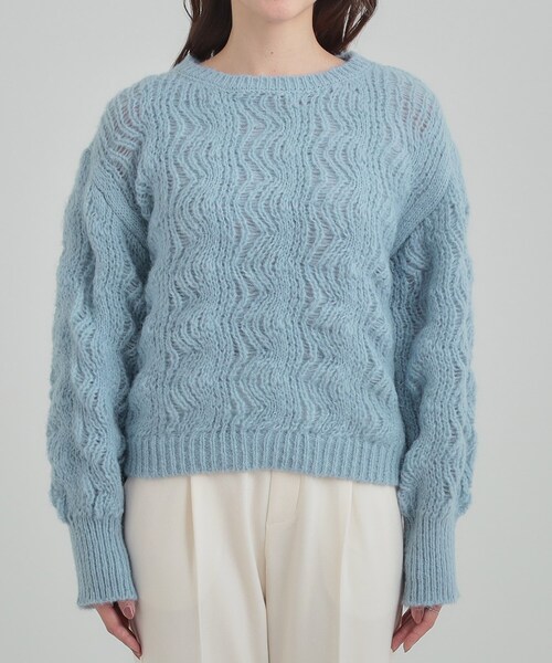 DRESKIP（ドレスキップ）の「【S-LL】ふんわり大人の 透かし編みニット（ニット/セーター・レディース・チャコールグレー/ブルー/アイボリー/ライトオレンジ系・01/02/03/04）」の21枚目の写真