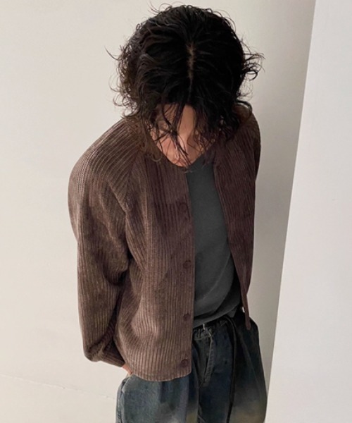 セール】【NOWLE】コーデュロイ ノーカラー クロップド ボタン