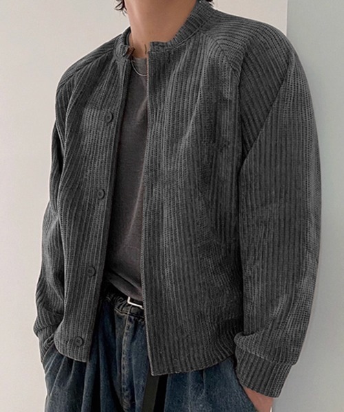 セール】【NOWLE】コーデュロイ ノーカラー クロップド ボタン