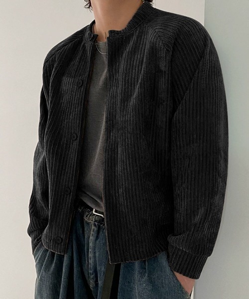 NOWLE】コーデュロイ ノーカラー クロップド ボタンジャケット（ノー