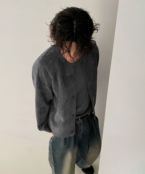 NOWLE】コーデュロイ ノーカラー クロップド ボタンジャケット（ノー
