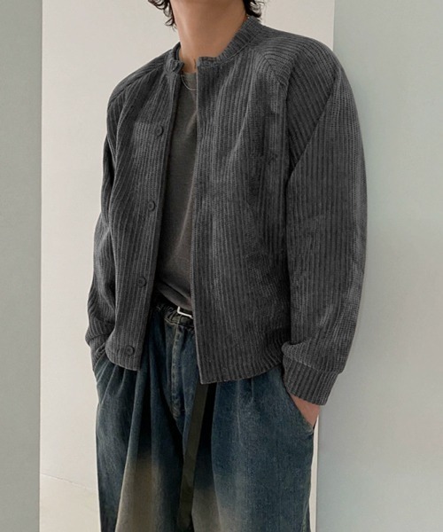 セール】【NOWLE】コーデュロイ ノーカラー クロップド ボタン