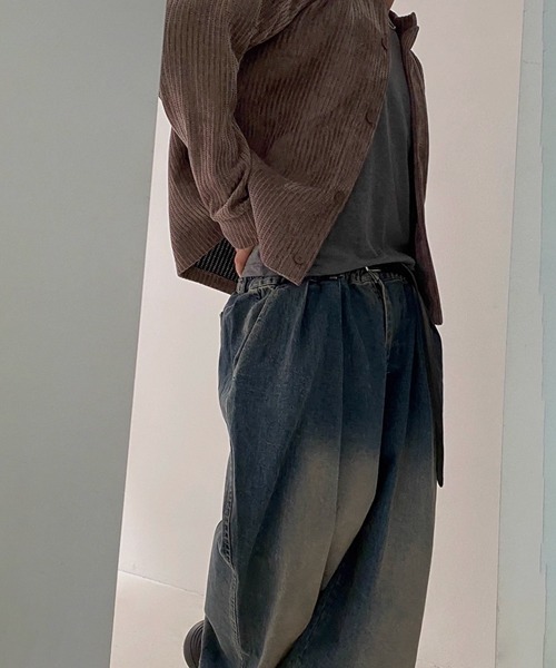 セール】【NOWLE】コーデュロイ ノーカラー クロップド ボタン