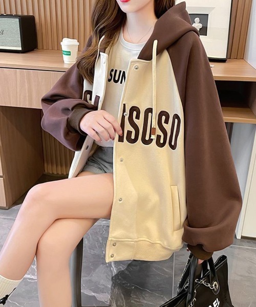 SallyLunn(サリーラン)の「ラグランスリーブフードジャケット(その他アウター・レディース・ネイビー/カーキ/ブラウン・LARGE/MEDIUM)」の2枚目の写真