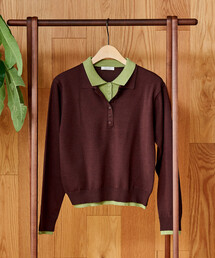 FREAK'S STORE | 配色 レイヤードポロニット/襟付きニット/ポロ襟/ハイゲージニット(ニット/セーター)