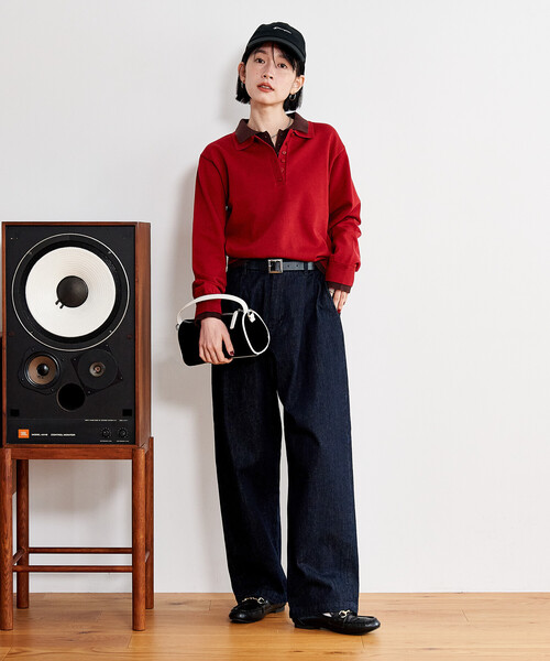 FREAK'S STORE(フリークスストア)の「配色 レイヤードポロニット/襟付きニット/ポロ襟/ハイゲージニット(ニット/セーター・レディース・ネイビー/レッド/ブラウン/ライトグレー・フリ-)」の9枚目の写真