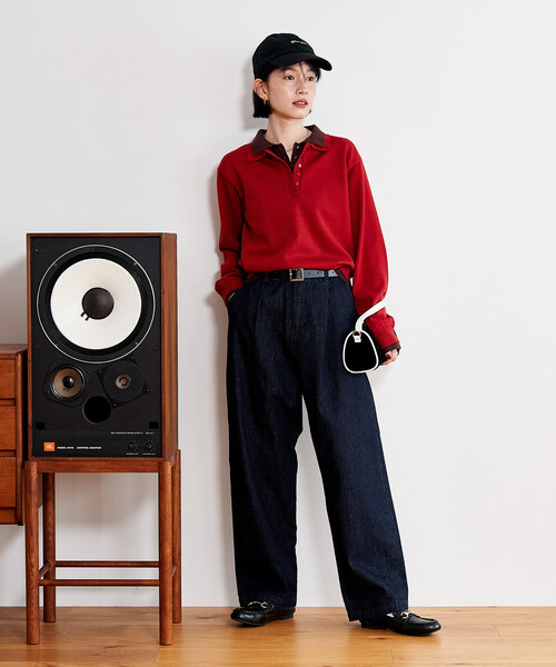 FREAK'S STORE(フリークスストア)の「配色 レイヤードポロニット/襟付きニット/ポロ襟/ハイゲージニット(ニット/セーター・レディース・ネイビー/レッド/ブラウン/ライトグレー・フリ-)」の10枚目の写真