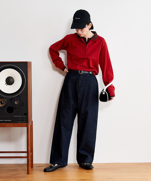 FREAK'S STORE(フリークスストア)の「配色 レイヤードポロニット/襟付きニット/ポロ襟/ハイゲージニット(ニット/セーター・レディース・ネイビー/レッド/ブラウン/ライトグレー・フリ-)」の11枚目の写真