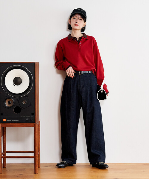 FREAK'S STORE(フリークスストア)の「配色 レイヤードポロニット/襟付きニット/ポロ襟/ハイゲージニット(ニット/セーター・レディース・ネイビー/レッド/ブラウン/ライトグレー・フリ-)」の12枚目の写真