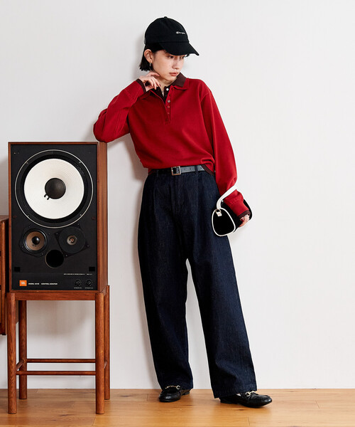 FREAK'S STORE(フリークスストア)の「配色 レイヤードポロニット/襟付きニット/ポロ襟/ハイゲージニット(ニット/セーター・レディース・ネイビー/レッド/ブラウン/ライトグレー・フリ-)」の14枚目の写真