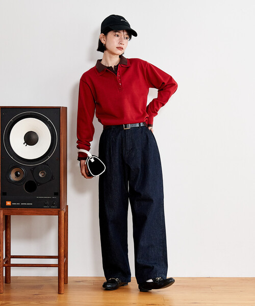 FREAK'S STORE(フリークスストア)の「配色 レイヤードポロニット/襟付きニット/ポロ襟/ハイゲージニット(ニット/セーター・レディース・ネイビー/レッド/ブラウン/ライトグレー・フリ-)」の17枚目の写真