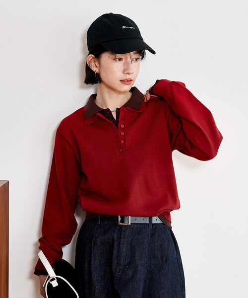 FREAK'S STORE(フリークスストア)の「配色 レイヤードポロニット/襟付きニット/ポロ襟/ハイゲージニット(ニット/セーター・レディース・ネイビー/レッド/ブラウン/ライトグレー・フリ-)」の18枚目の写真