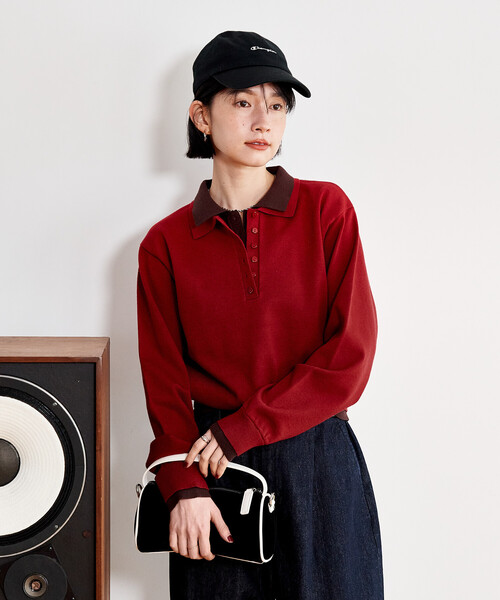 FREAK'S STORE(フリークスストア)の「配色 レイヤードポロニット/襟付きニット/ポロ襟/ハイゲージニット(ニット/セーター・レディース・ネイビー/レッド/ブラウン/ライトグレー・フリ-)」の21枚目の写真