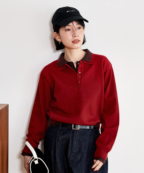 FREAK'S STORE(フリークスストア)の「配色 レイヤードポロニット/襟付きニット/ポロ襟/ハイゲージニット(ニット/セーター・レディース・ネイビー/レッド/ブラウン/ライトグレー・フリ-)」の22枚目の写真