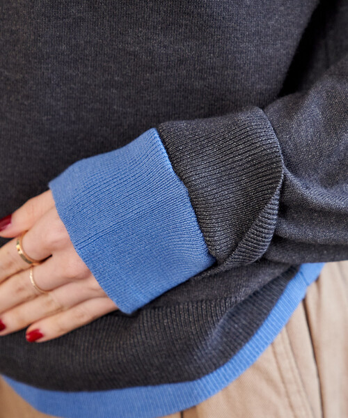 FREAK'S STORE(フリークスストア)の「配色 レイヤードポロニット/襟付きニット/ポロ襟/ハイゲージニット(ニット/セーター・レディース・ネイビー/レッド/ブラウン/ライトグレー・フリ-)」の5枚目の写真