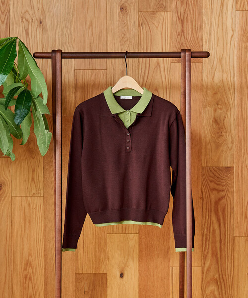 FREAK'S STORE(フリークスストア)の「配色 レイヤードポロニット/襟付きニット/ポロ襟/ハイゲージニット(ニット/セーター・レディース・ネイビー/レッド/ブラウン/ライトグレー・フリ-)」の7枚目の写真