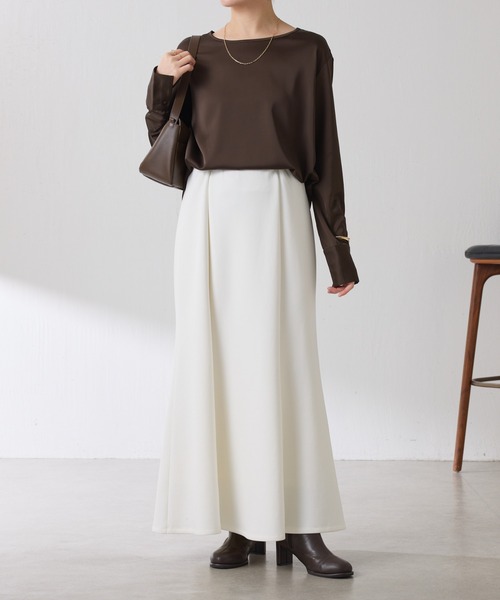 COLLAGE GALLARDAGALANTE（コラージュガリャルダガランテ）の「サテンサイドドロストTブラウス（シャツ/ブラウス・レディース・ダークブラウン/オフホワイト・FREE）」の19枚目の写真