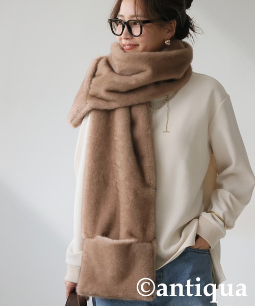 antiqua(アンティカ)の「フェイクファー 3WAY ストールベスト(ベスト・レディース・グレー/ベージュ・ONESIZE)」の19枚目の写真