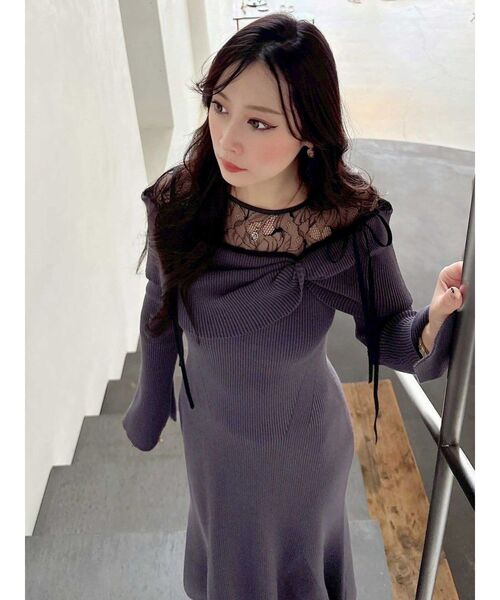 レース切替オフショルニットワンピース（ワンピース）｜MERCURYDUO