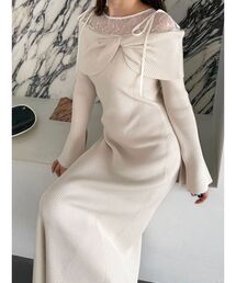 MERCURYDUO | レース切替オフショルニットワンピース(ワンピース)