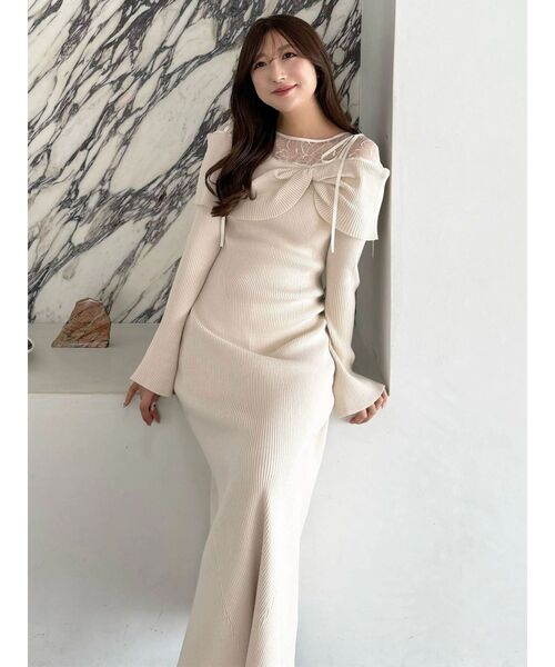 レース切替オフショルニットワンピース（ワンピース）｜MERCURYDUO