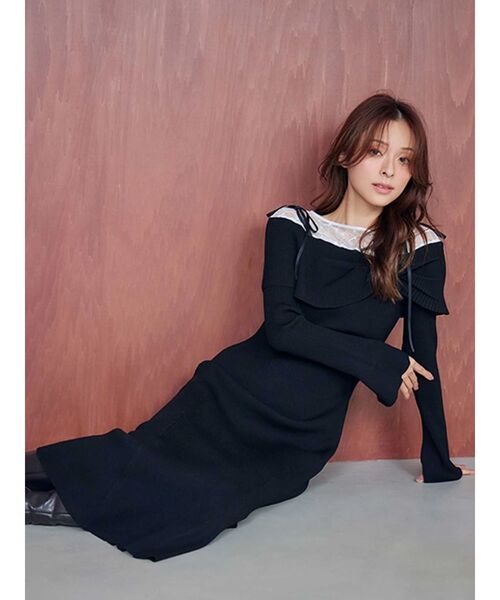 セール】レース切替オフショルニットワンピース（ワンピース