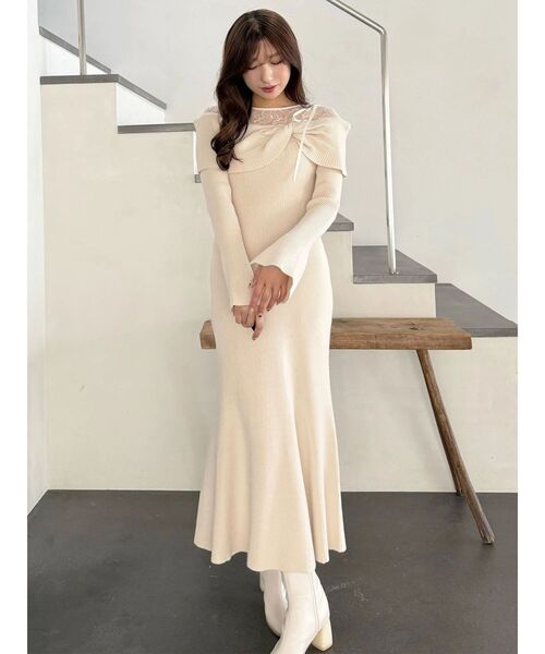 レース切替オフショルニットワンピース（ワンピース）｜MERCURYDUO