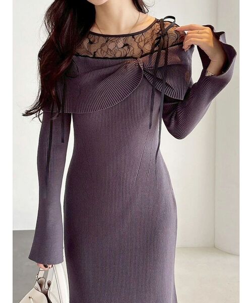 レース切替オフショルニットワンピース（ワンピース）｜MERCURYDUO