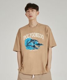 ポリゴンドルフィンラウンドネック15番手綿半袖Tシャツ_ベージュ