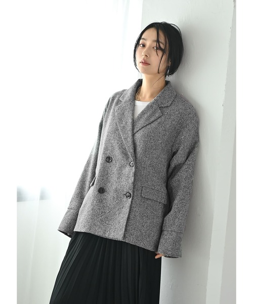 STYLE DELI(スタイルデリ)の「【BLK001】ツイード袖折り返しダブルジャケット(テーラードジャケット・レディース・グレー/ブラック・FREE)」の2枚目の写真