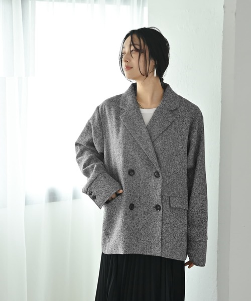 STYLE DELI(スタイルデリ)の「【BLK001】ツイード袖折り返しダブルジャケット(テーラードジャケット・レディース・グレー/ブラック・FREE)」の3枚目の写真
