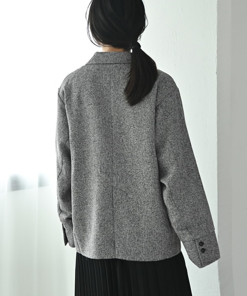 STYLE DELI(スタイルデリ)の「【BLK001】ツイード袖折り返しダブルジャケット(テーラードジャケット・レディース・グレー/ブラック・FREE)」の5枚目の写真