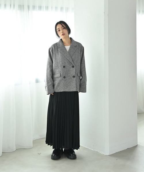 STYLE DELI(スタイルデリ)の「【BLK001】ツイード袖折り返しダブルジャケット(テーラードジャケット・レディース・グレー/ブラック・FREE)」の6枚目の写真