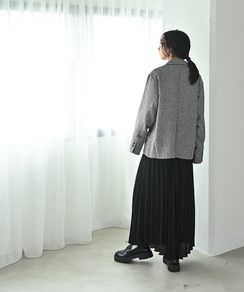 STYLE DELI(スタイルデリ)の「【BLK001】ツイード袖折り返しダブルジャケット(テーラードジャケット・レディース・グレー/ブラック・FREE)」の7枚目の写真
