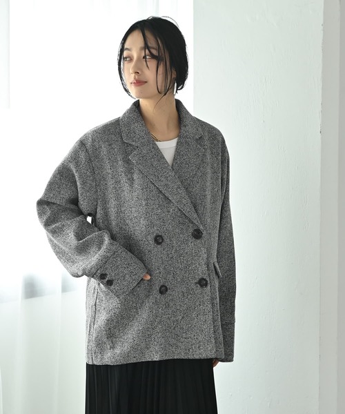 STYLE DELI(スタイルデリ)の「【BLK001】ツイード袖折り返しダブルジャケット(テーラードジャケット・レディース・グレー/ブラック・FREE)」の8枚目の写真